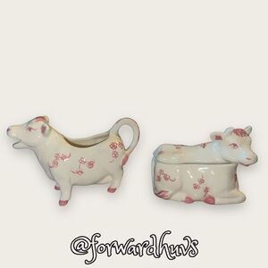 Pink & White Cow Cream & Sugar Set with Lid